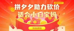 拼夕夕助力砍价项目，适合小白宝妈 日入200+（保姆级教程，视频教程+素材）-逍遥游