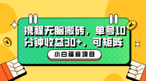 小白新手福音：携程无脑搬砖项目，单号操作10分钟收益30+，可矩阵可放大-逍遥游