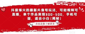 抖音爆火的最新头像号玩法，可短视频可直播，单个作品变现300-500，手机可做，适合小白【揭秘】-逍遥游