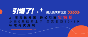 Ai宝宝改漫画 轻松引流宝妈粉 小白0基础易上手 单次收费19-39-逍遥游