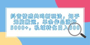 抖音情感共鸣新玩法，知乎无脑搬运，单条作品涨粉5000+，私域转化日入500-逍遥游
