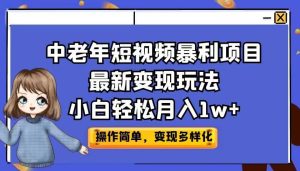 中老年短视频暴利项目最新变现玩法，小白轻松月入1w+-逍遥游