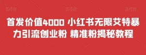 首发价值4000 小红书无限艾特暴力引流创业粉 精准粉揭秘教程-逍遥游