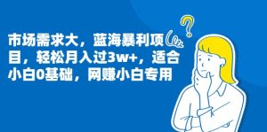 市场需求大,蓝海暴利项目,轻松月入过3w+,适合小白0基础,网赚小白专用-逍遥游