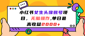 小红书女生头像账号项目，无脑操作，单日最高收益2000+-逍遥游