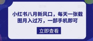 八月新风口，小红书虚拟项目一天收入1000+，实战揭秘-逍遥游