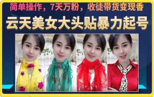 美女大头贴暴力起号教学，简单操作，7天万粉，收徒带货变现香-逍遥游