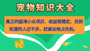 真正的蓝海小众项目,宠物知识大全,收益很稳定(教务+素材)-逍遥游
