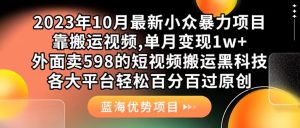 外面卖598的10月最新短视频搬运黑科技，各大平台百分百过原创 靠搬运月入1w-逍遥游