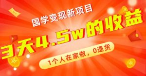 全新蓝海,国学变现新项目,1个人在家做,0退货,3天4.5w收益【178G资料】-逍遥游