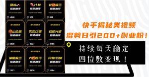 快手揭秘类视频混剪日引200+创业粉！持续每天四位数变现！-逍遥游