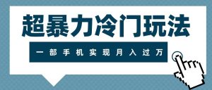 超暴力冷门玩法，可长期操作，一部手机实现月入过万-逍遥游