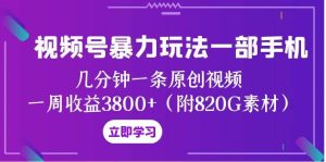 视频号暴力玩法一部手机 几分钟一条原创视频 一周收益3800+（附820G素材）-逍遥游