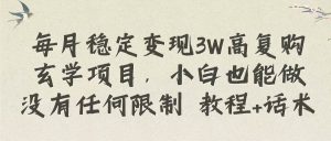 每月稳定变现3W高复购玄学项目，小白也能做没有任何限制 教程+话术-逍遥游