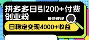 拼多多日引200+付费创业粉，日稳定变现4000+收益最新教程-逍遥游
