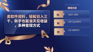 卖软件资料,轻松日入三千,新手也能当天见收益,多种变现方式,(附300T+资料,100个gpt4账号,300+破解软件)-逍遥游