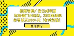 视频号薅广告分成项目,年前偏门小玩法,次日出结果,单号单天500+元【有时效性】-逍遥游