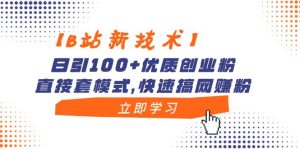 【B站新技术】日引100+优质创业粉，直接套模式，快速搞网赚粉-逍遥游