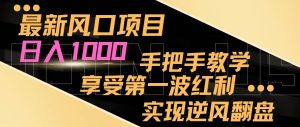 最新风口项目，日入过千，抓住当下风口，享受第一波红利，实现逆风翻盘-逍遥游