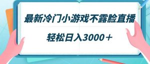 最新冷门小游戏不露脸直播，场观稳定几千，轻松日入3000＋-逍遥游
