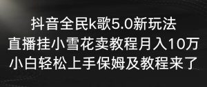 抖音全民k歌5.0新玩法,直播挂小雪花卖教程月入10万,小白轻松上手,保…-逍遥游