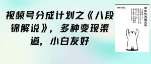 视频号分成计划之《八段锦解说》，多种变现渠道，小白友好（教程+素材）-逍遥游