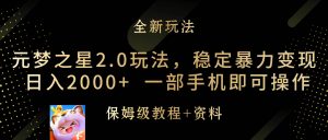 元梦之星2.0玩法，稳定暴力变现，日入2000+，一部手机即可操作-逍遥游