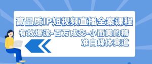 高品质 IP短视频直播-全案课程，有效爆流-百万成交-小而美的精准自媒体赛道-逍遥游