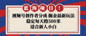 【蓝海项目】视频号创作者分成 掘金最新玩法 稳定每天撸500米 适合新人小白-逍遥游