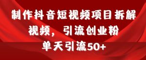 制作抖音短视频项目拆解视频引流创业粉，一天引流50+教程+工具+素材-逍遥游