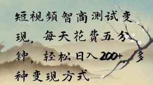 短视频智商测试变现，每天花费五分钟，轻松日入200+，多种变现方式-逍遥游