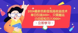 2024最新色粉变现高收益技术，单日引流300+，只需搬运，小白轻松日入1000+-逍遥游