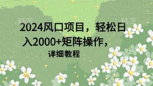 2024风口项目，轻松日入2000+矩阵操作，详细教程-逍遥游