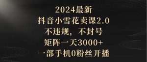 2024最新抖音小雪花卖课2.0 不违规 不封号 矩阵一天3000+一部手机0粉丝开播-逍遥游