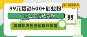 99元撬动500+创业粉,单日五位数变现,网赚朋友圈投放操作教程价值5980!-逍遥游