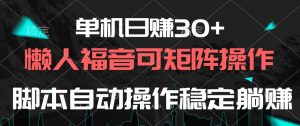 单机日赚30+，懒人福音可矩阵，脚本自动操作稳定躺赚-逍遥游
