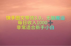 快手图文带货3.0,无脑搬运,每日收入1000+,非常适合新手小白-逍遥游