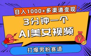 3分钟一个AI美女视频,打爆男粉流量,日入1000+多渠道变现,简单暴力,…-逍遥游