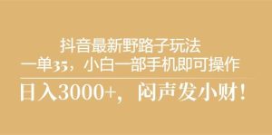 抖音最新野路子玩法，一单35，小白一部手机即可操作，，日入3000+，闷…-逍遥游