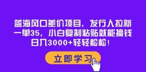 蓝海风口差价项目，发行人拉新，一单35，小白复制粘贴就能搞钱！日入3000+轻轻松松-逍遥游