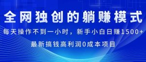 每天操作不到一小时,新手小白日赚1500+,最新搞钱高利润0成本项目-逍遥游