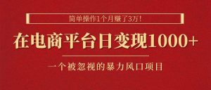 简单操作1个月赚了3万!在电商平台日变现1000+!一个被忽视的暴力风口…-逍遥游