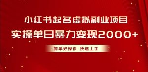 小红书起名虚拟副业项目,实操单日暴力变现2000+,简单好操作,快速上手-逍遥游