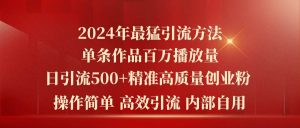 2024年最猛暴力引流方法，单条作品百万播放 单日引流500+高质量精准创业粉-逍遥游