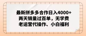 最新拼多多合作日入4000+两天销量过百单，无学费、老运营代操作、小白福利-逍遥游