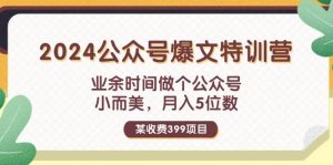 某收费399元-2024公众号爆文特训营：业余时间做个公众号 小而美 月入5位数-逍遥游