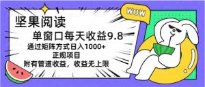 坚果阅读单窗口每天收益9.8通过矩阵方式日入1000+正规项目附有管道收益…-逍遥游