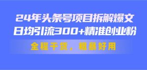 24年头条号项目拆解爆文，日均引流300+精准创业粉，全程干货，粗暴好用-逍遥游