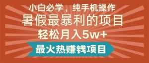 小白必学,纯手机操作,暑假最暴利的项目轻松月入5w+最火热赚钱项目-逍遥游