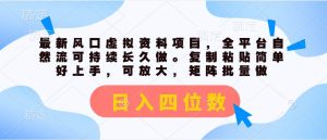 最新风口虚拟资料项目，全平台自然流可持续长久做。复制粘贴 日入四位数-逍遥游